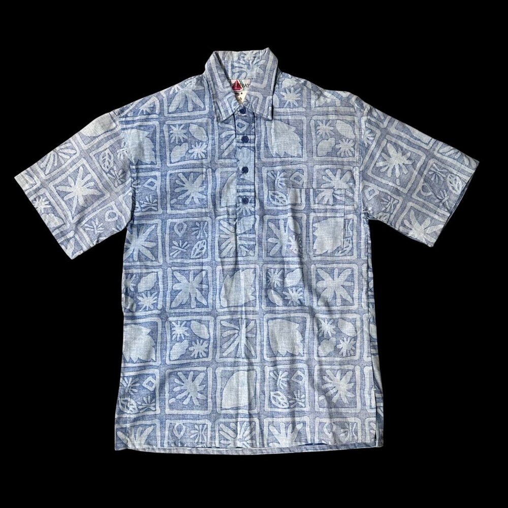 Vintage Hawaiian Shirt Small Blue Floral Short Sleeve 1980s Sears Sun Bay USA - Picture 2 of 10